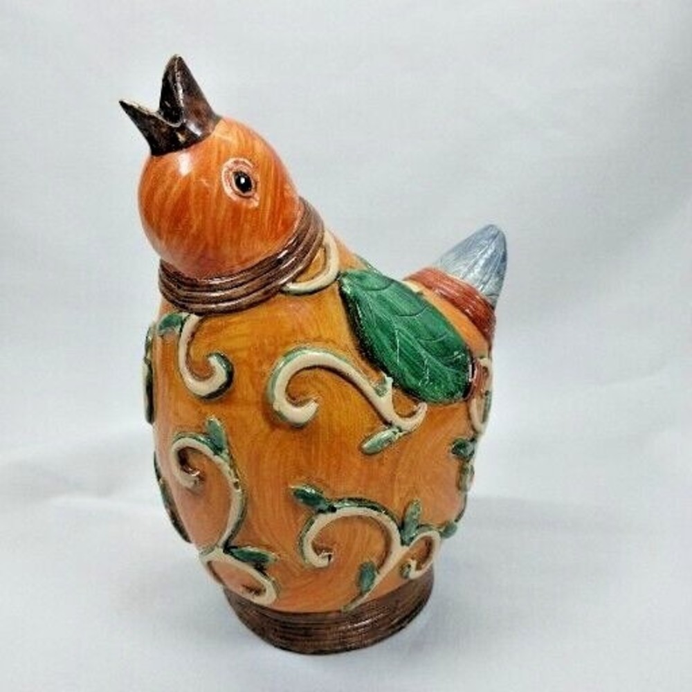 Vintage Hand Painted Bird Wooden Chicken Hen Figurine Statue Home Fall Decor